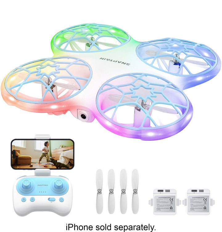 Snaptain - K30 Mini 720P HD Camera Drone with Colorful Lighting, Remote Controller, and Max Flight Time of 18 Minutes - White_0