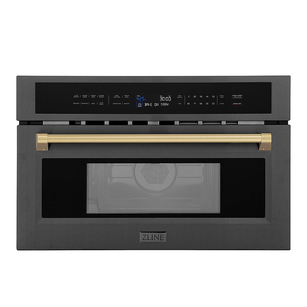 ZLINE - Autograph 30" 1.6 cu ft. Built-in Convection Microwave Oven in Black Stainless Steel and Champagne Bronze Accents_0
