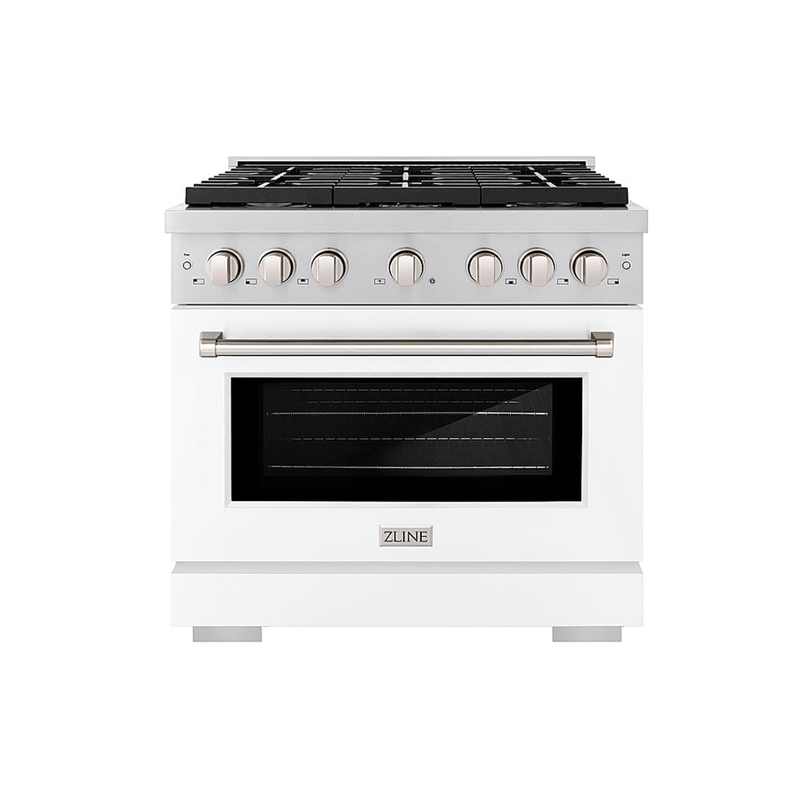 ZLINE - 36 in. 5.2 cu. ft. 6 Burner Gas Range with Convection Gas Oven in Stainless Steel with White Matte Door_0