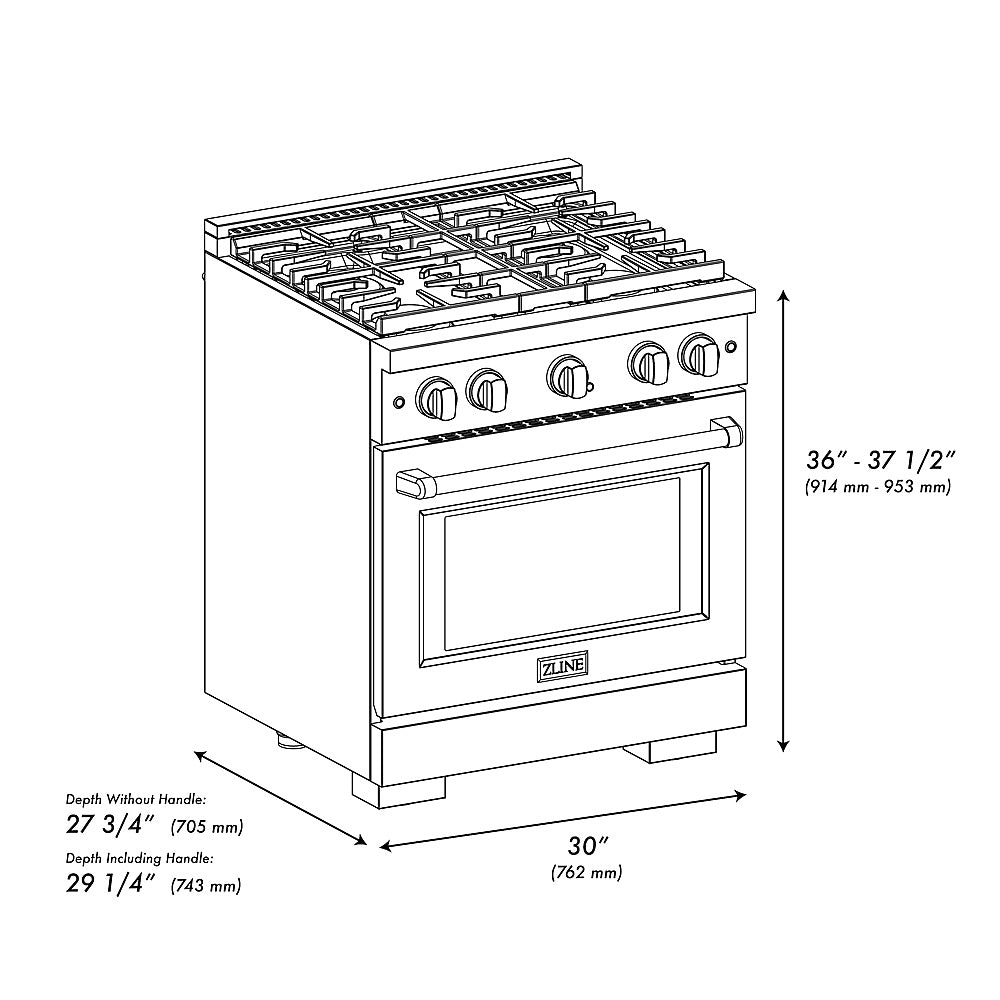 ZLINE 30 in. 4.2 cu. ft. Gas Range with Convection Gas Oven in Black Stainless Steel with 4 Brass Burners (SGRB-BR-30)_4