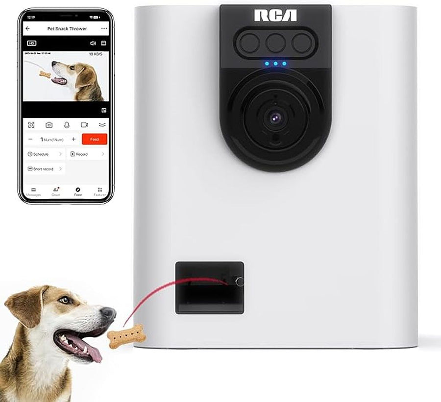 RCA - Dog & Cat Smart Treat Thrower with Camera - White/ Black_0