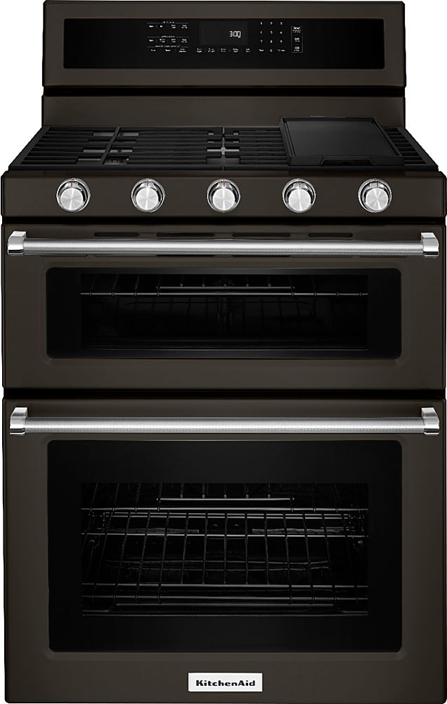 KitchenAid - 6.0 Cu. Ft. Self-Cleaning Freestanding Double Oven Gas Convection Range - Black Stainless Steel_0