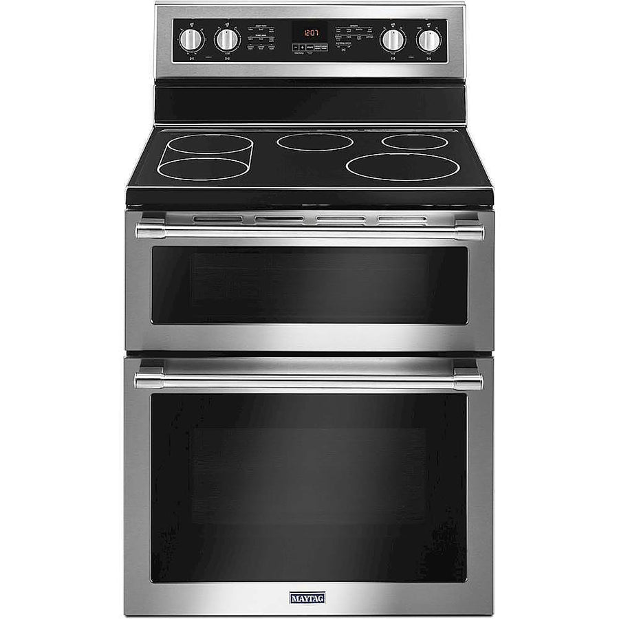 Maytag - 6.7 Cu. Ft. Self-Cleaning Freestanding Fingerprint Resistant Double Oven Electric Convection Range - Stainless Steel_0
