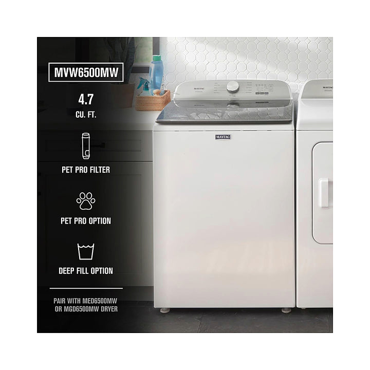 Maytag - 4.7 Cu. Ft. High Efficiency Top Load Washer with Pet Pro System - White_8