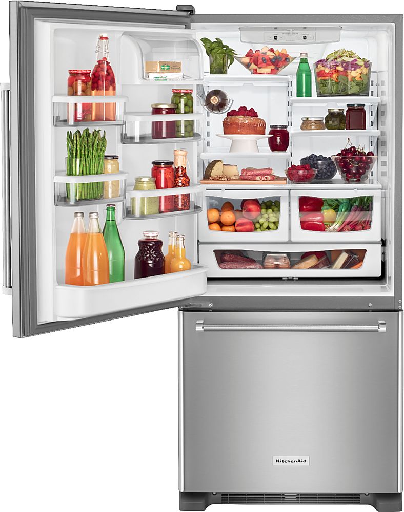 KitchenAid - 19 Cu. Ft. Bottom-Freezer Refrigerator with Produce Preserver - Stainless Steel_1