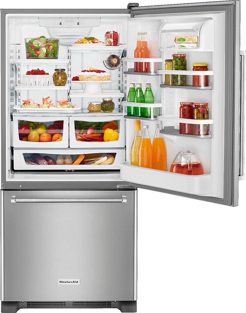 KitchenAid - 19 Cu. Ft. Bottom-Freezer Refrigerator with Produce Preserver - Stainless Steel_1