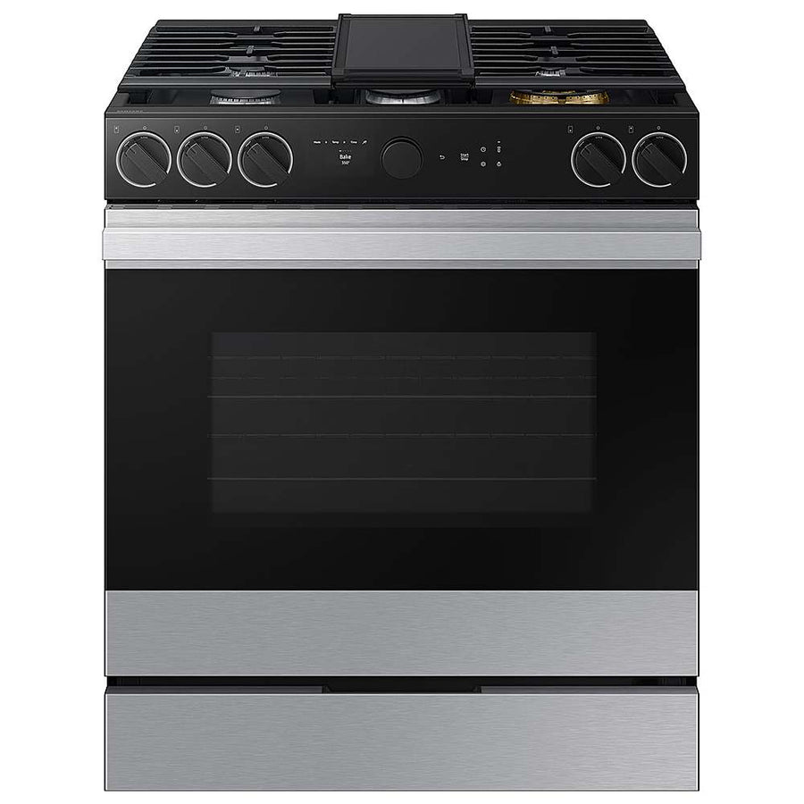 Samsung - OPEN BOX Bespoke 6.0 Cu. Ft. Slide-In Gas Range with Smart Oven Camera - Stainless Steel_0