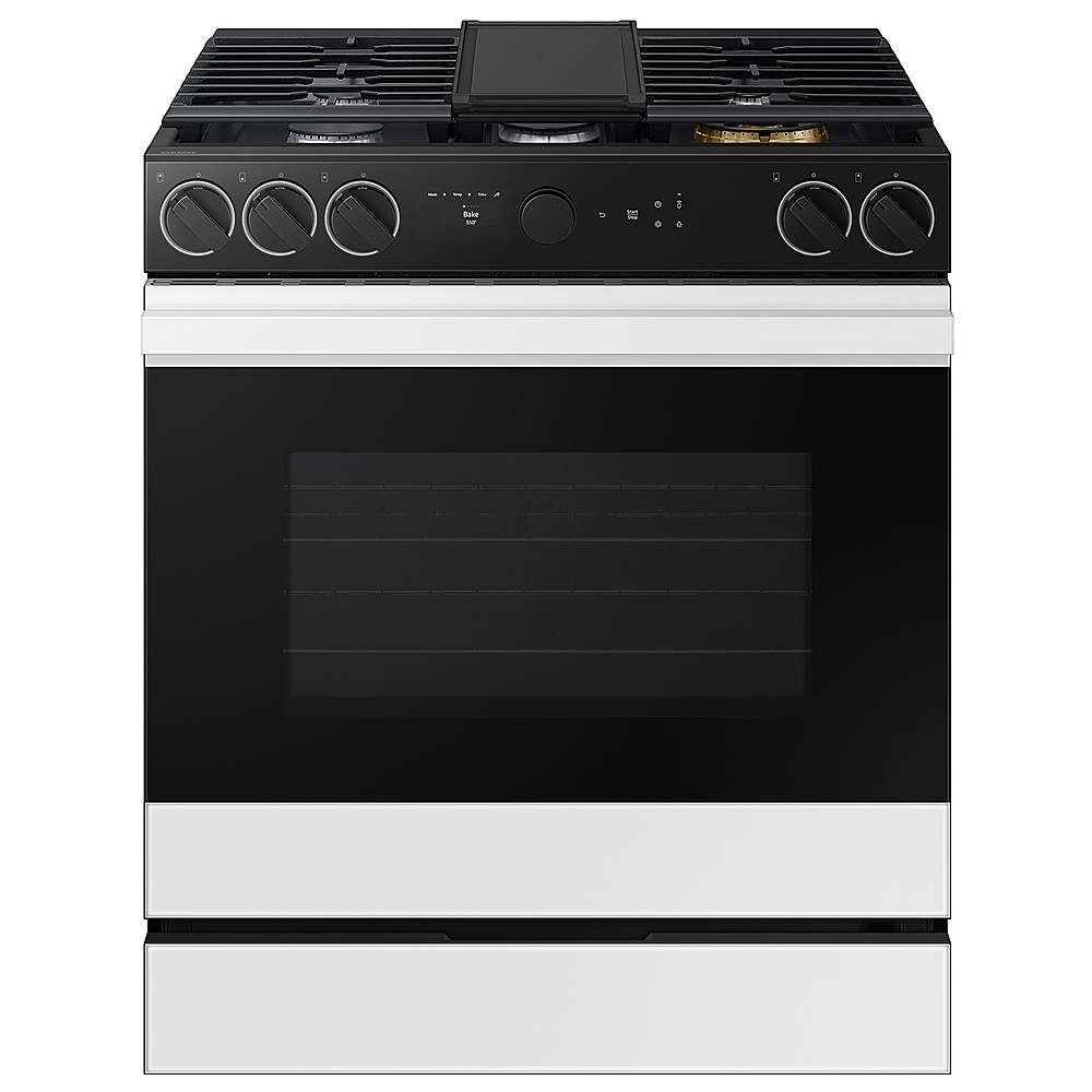 Samsung - OPEN BOX Bespoke 6.0 Cu. Ft. Slide-In Gas Range with Smart Oven Camera - White Glass_0