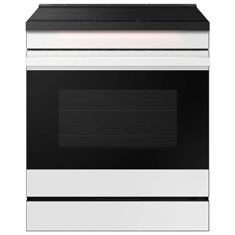 Samsung - OPEN BOX Bespoke 6.3 Cu. Ft. Slide-In Electric Induction Range with Ambient Edge Lighting - White Glass_0
