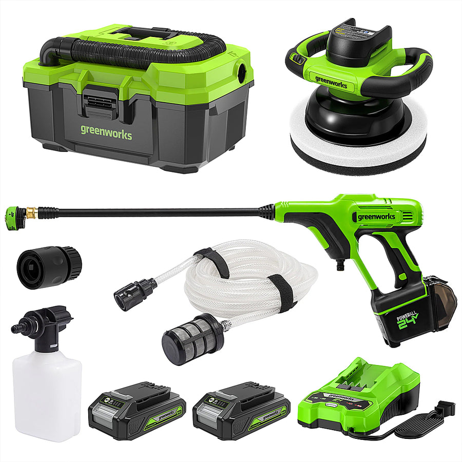 Greenworks - 24V Cordless Car Cleaning 3 Piece Combo Kit with Two (2) 2.0Ah Batteries & Charger - Green_0