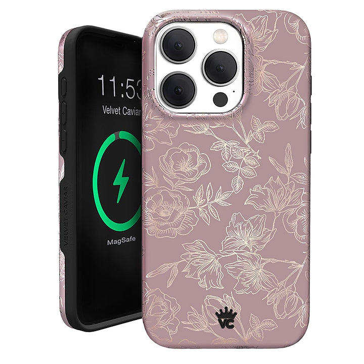 Velvet Caviar - MagSafe iPhone 15 Pro Case - Chrome Floral Dusty Rose_0