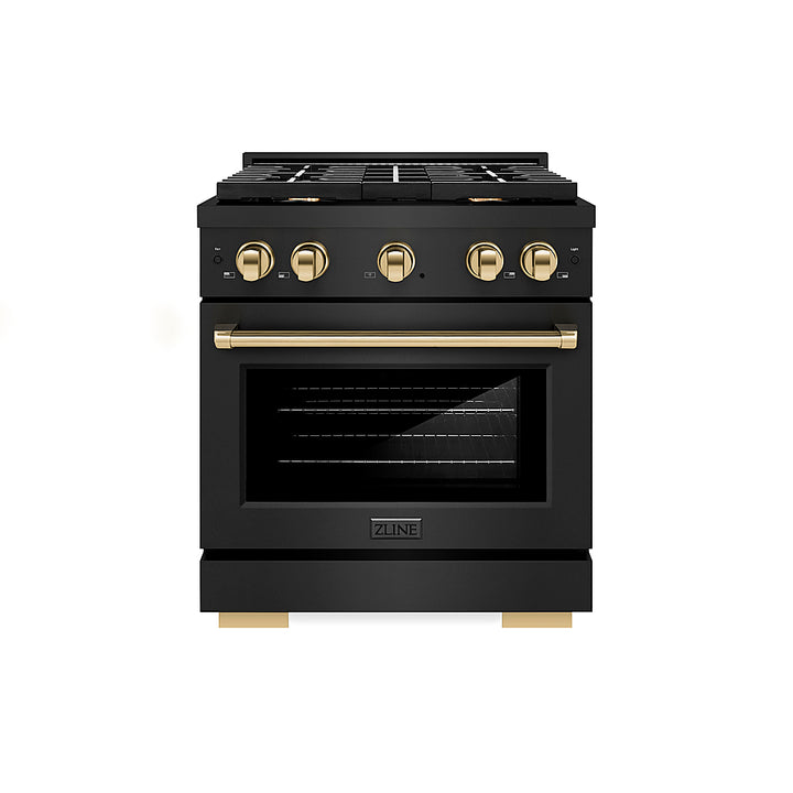ZLINE 30 in. 4.2 cu. ft. Freestanding Gas Range with  Gas Oven in Black Stainless Steel and Polished Gold Accents_0