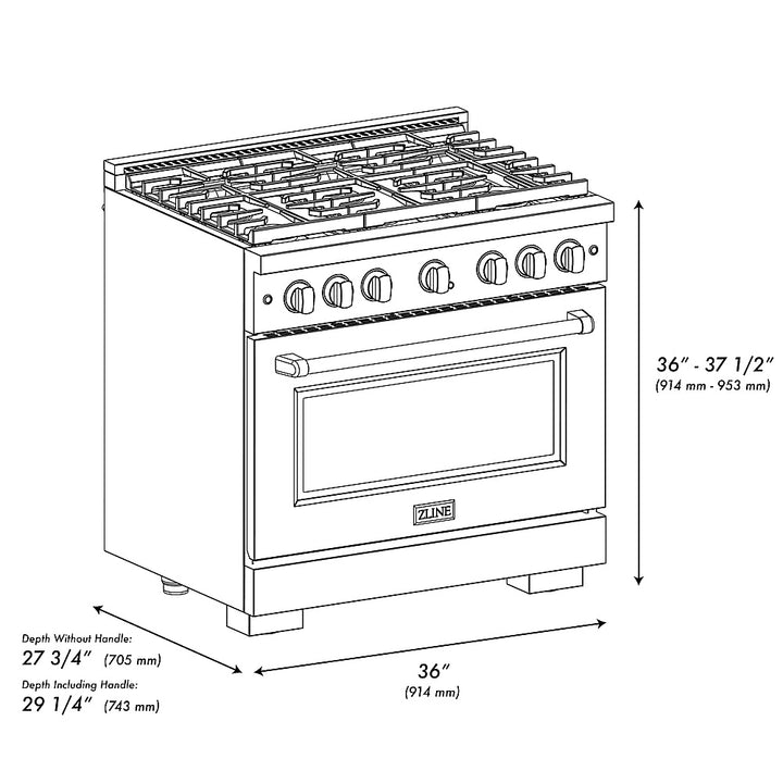 ZLINE  36 in. 5.2 cu. ft. Freestanding Gas Range with Gas Oven in Stainless Steel with White Matte Door - Stainless Steel_4