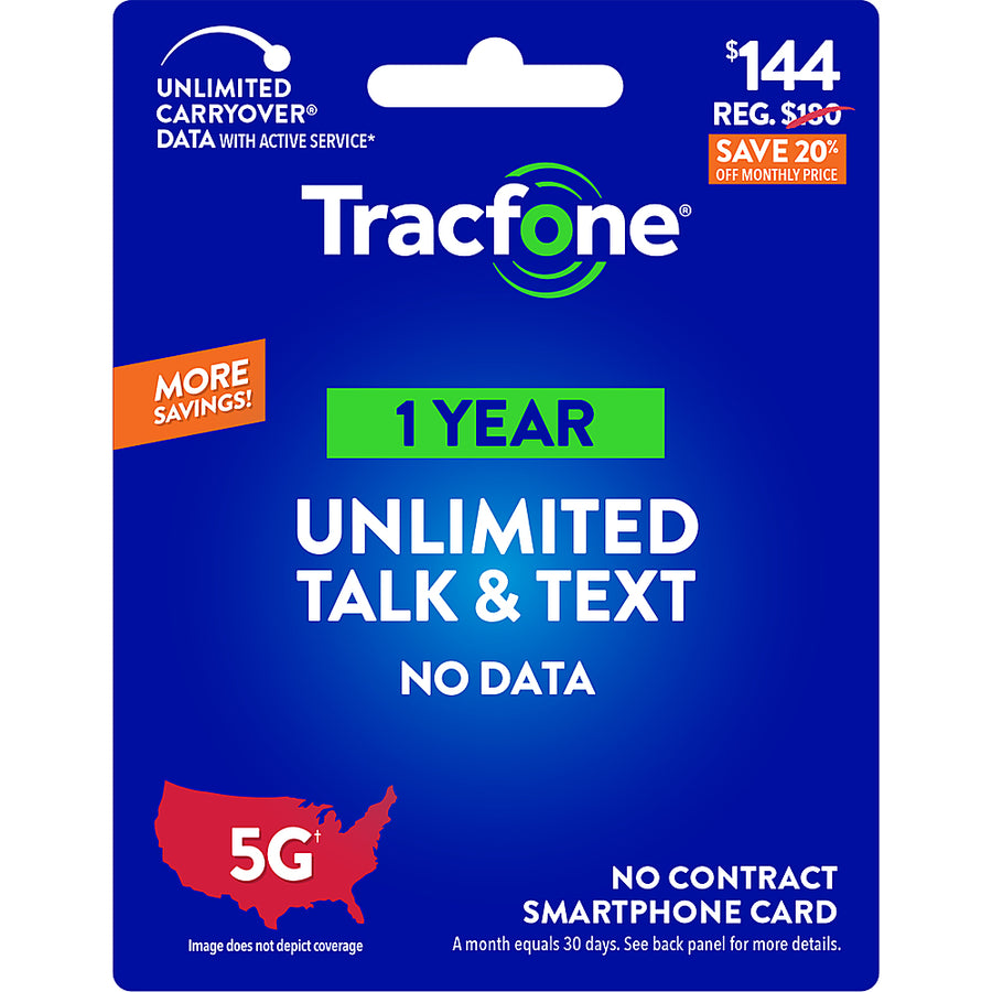 Tracfone - $144 Unlimited Talk & Text 365-Day - Prepaid Plan [Digital]_0