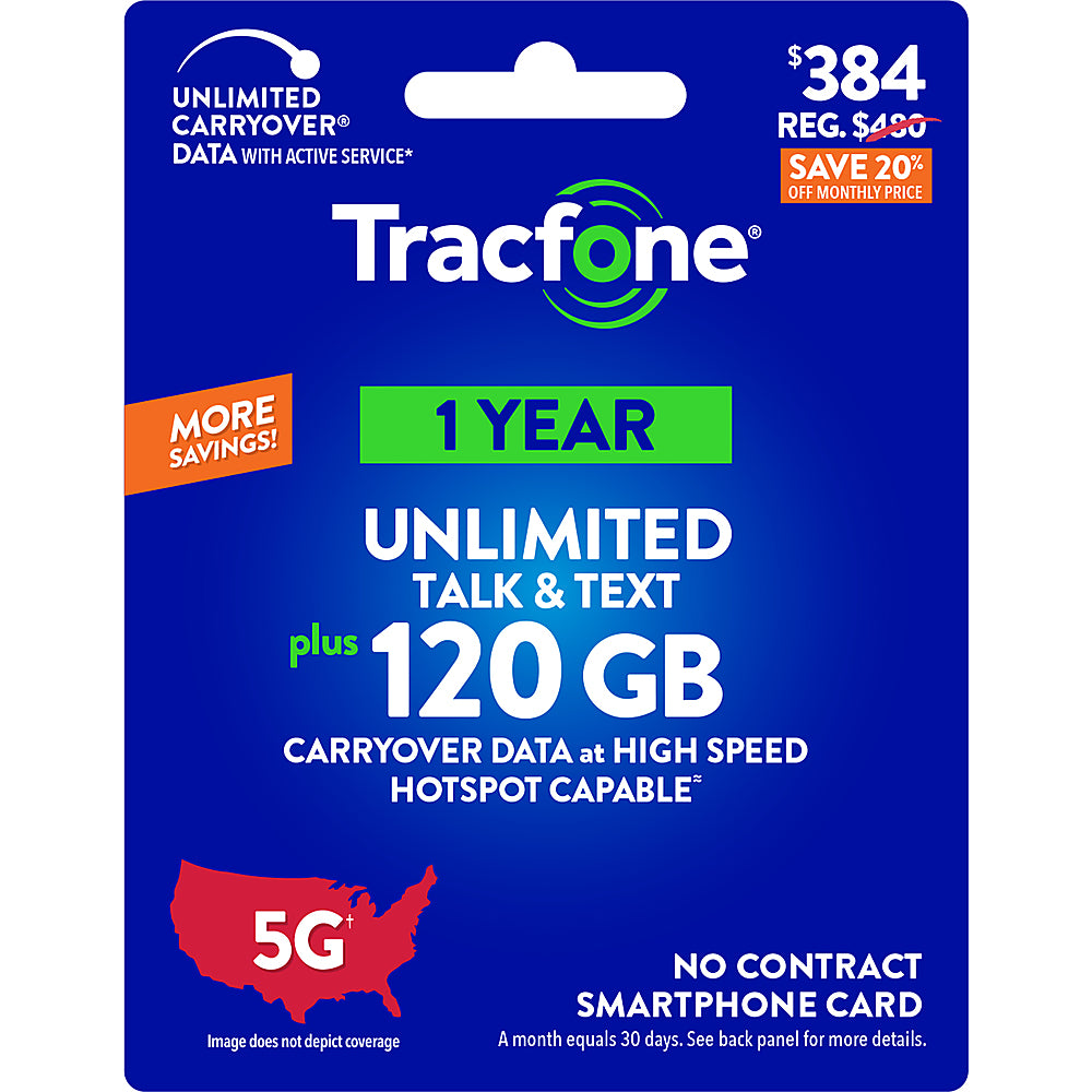 Tracfone - $384 Unlimited Talk & Text plus 120GB of Data 365-Day - Prepaid Plan [Digital]_0
