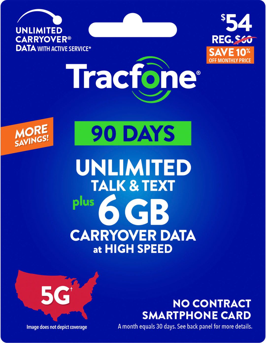 Tracfone - $54 Unlimited Talk & Text plus 6GB of Data 90-Day - Prepaid Plan [Digital]_0