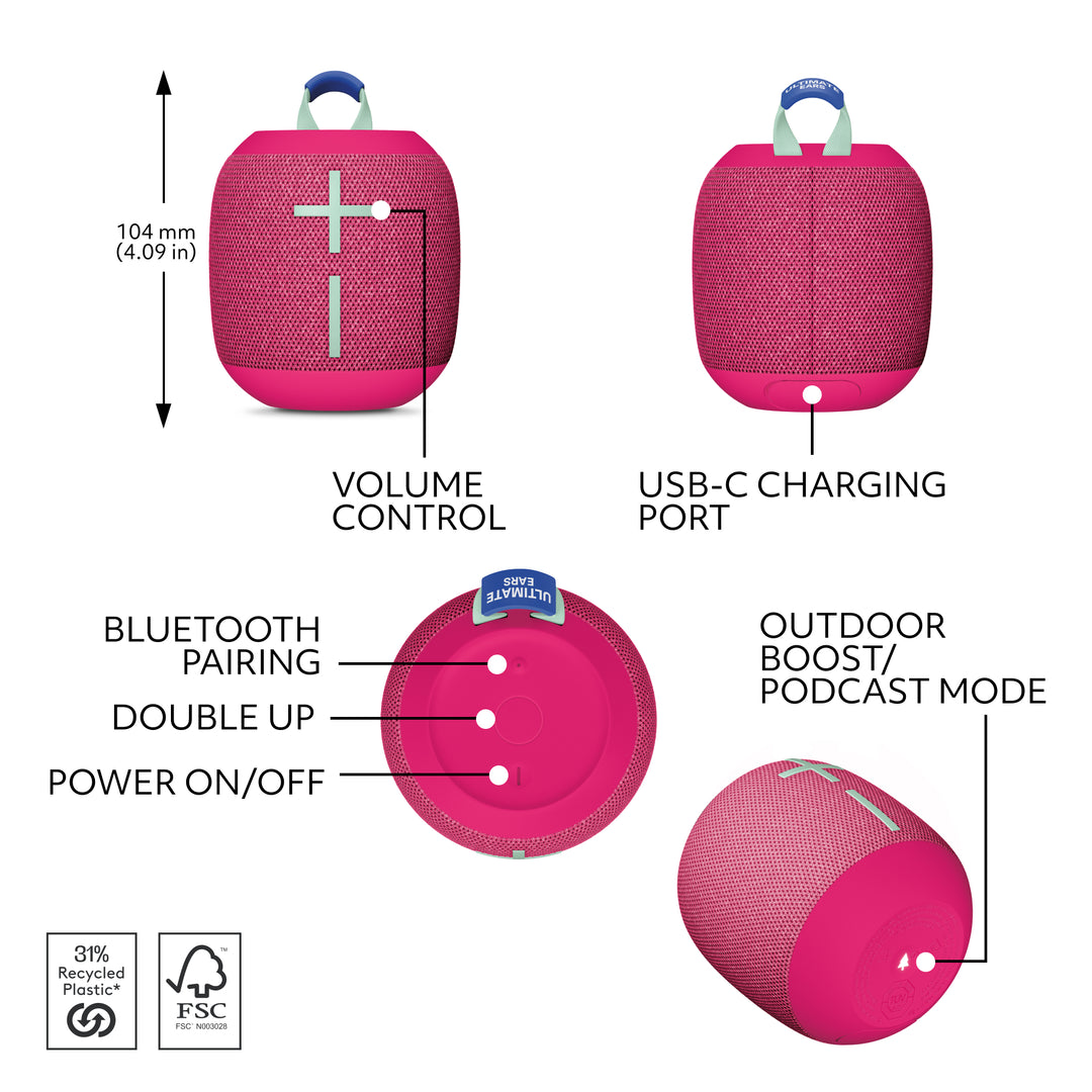 Ultimate Ears - WONDERBOOM 4 Portable Wireless Bluetooth Mini Speaker with Waterproof, Dustproof and Floatable design - Hyper Pink_4