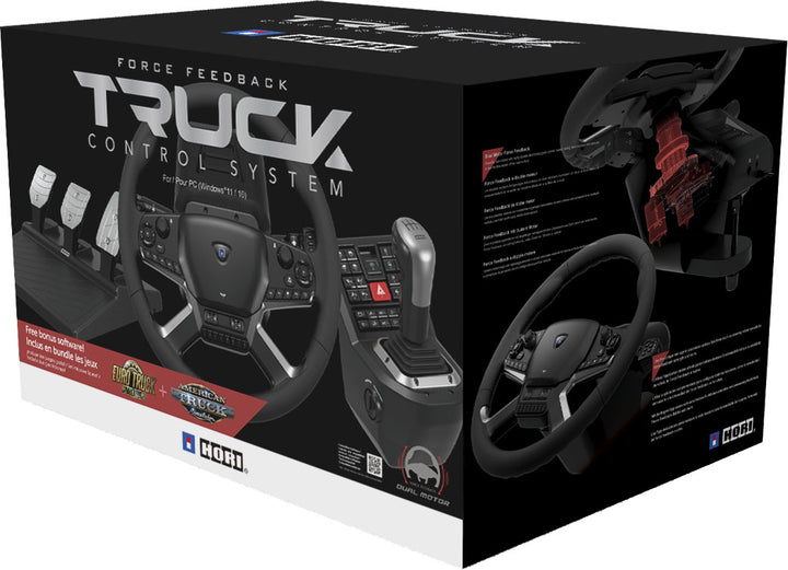 HORI Truck Control System for Windows 11/10 with Force Feedback Steering Wheel, Shifter Control Panel, & Pedals - Black_4