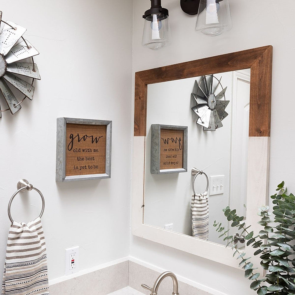 TRINITY - DRAKESTONE | 24x31 Two Toned Farmhouse Vanity Mirror | White Wash and Walnut - White Wash and Walnut_1