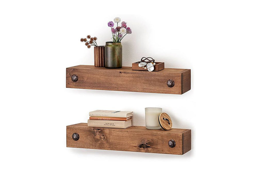 TRINITY - DRAKESTONE | Farmhouse Floating Shelf w/ Clavos | 2-Pack | - Walnut_0