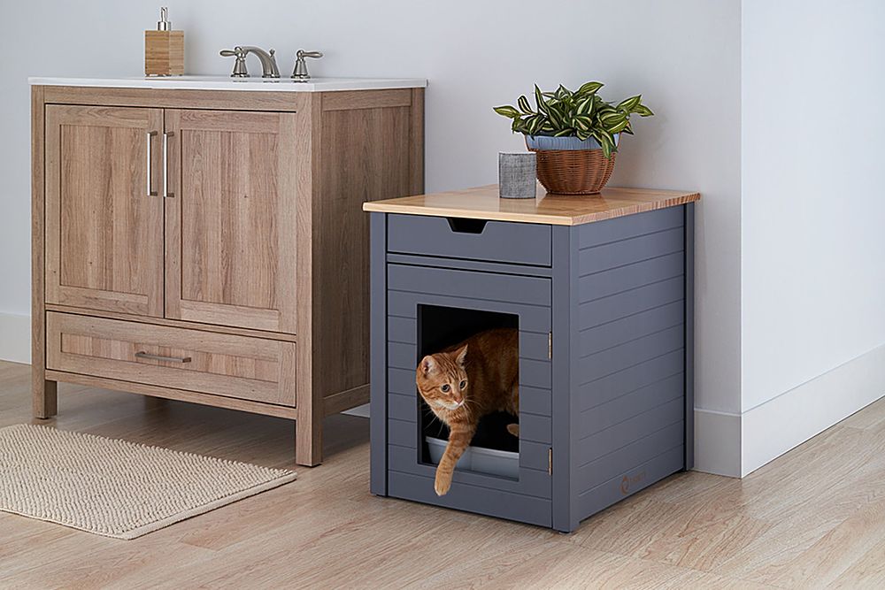 TRINITY 20" Dark Gray Litter Box Enclosure End Table w/ Drawer - Dark Gray_1