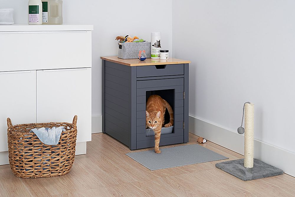 TRINITY 20" Dark Gray Litter Box Enclosure End Table w/ Drawer - Dark Gray_2