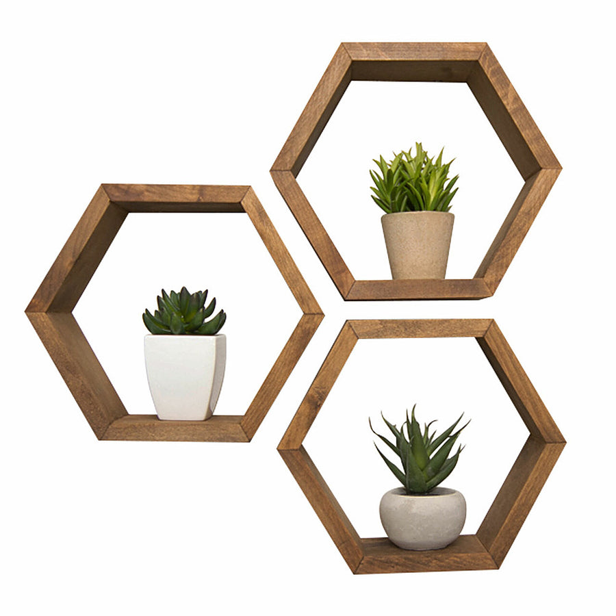 TRINITY - DRAKESTONE | Hexagon Shelves | 3-Pack | - Walnut_0