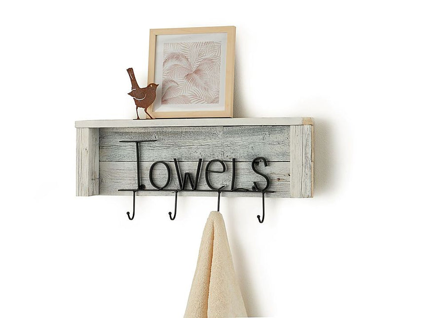 TRINITY - DRAKESTONE | Towel Rack w/ Hooks and Shelf | - White Wash_0