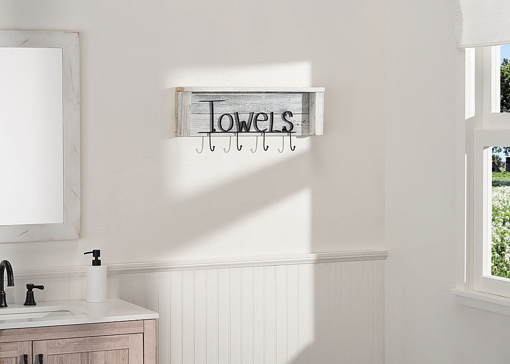 TRINITY - DRAKESTONE | Towel Rack w/ Hooks and Shelf | - White Wash_1