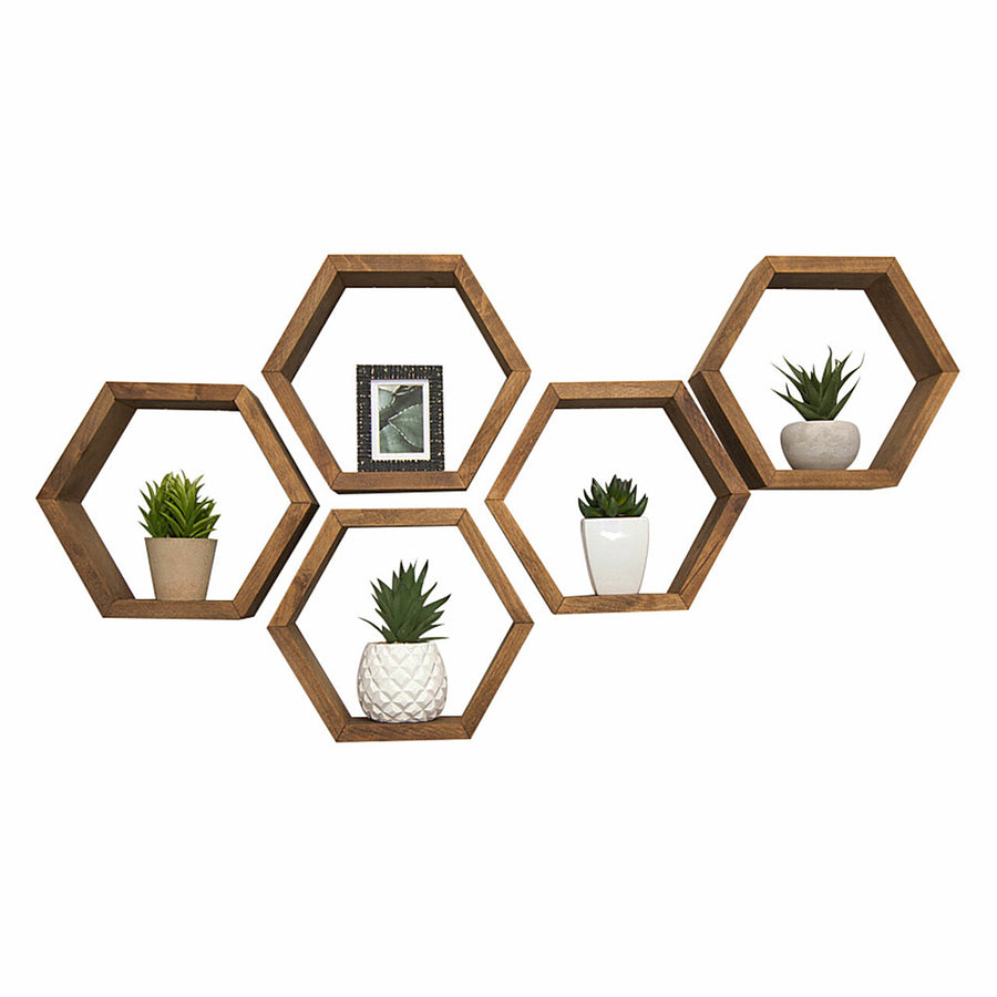 TRINITY - DRAKESTONE | Hexagon Shelves | 5-Pack | - Walnut_0