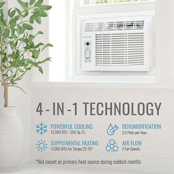 Keystone - 12,000/11,600 BTU 230V Window/Wall Air Conditioner with 11,000 BTU Supplemental Heat Capability - White_4