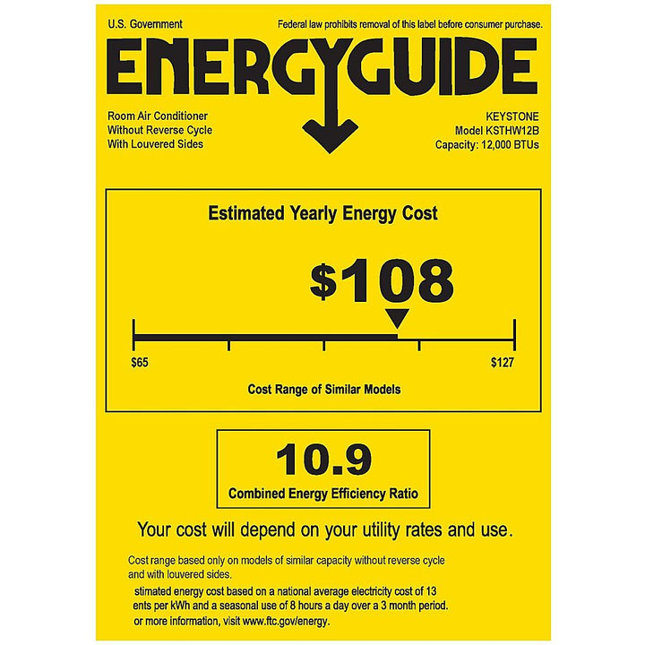 Keystone - 12,000/11,600 BTU 230V Window/Wall Air Conditioner with 11,000 BTU Supplemental Heat Capability - White_9