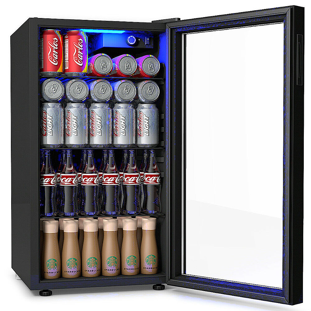 Costway - 120 Can Beverage Refrigerator Beer Wine Soda Drink Cooler Mini Fridge - Black_0