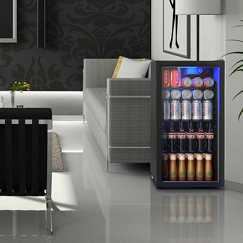 Costway - 120 Can Beverage Refrigerator Beer Wine Soda Drink Cooler Mini Fridge - Black_1