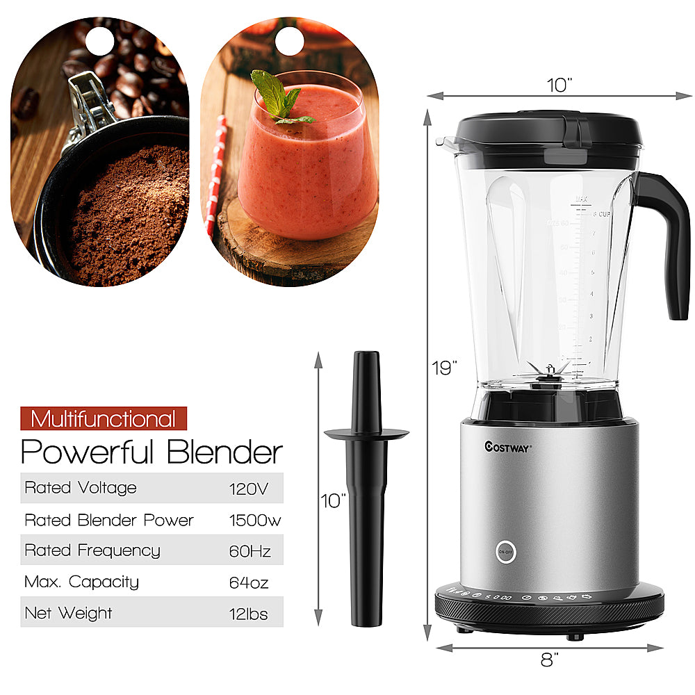 Costway - 1500W Countertop Blender Smoothie Maker High Power Blender w/ 10 Speeds - Black/Silver_1