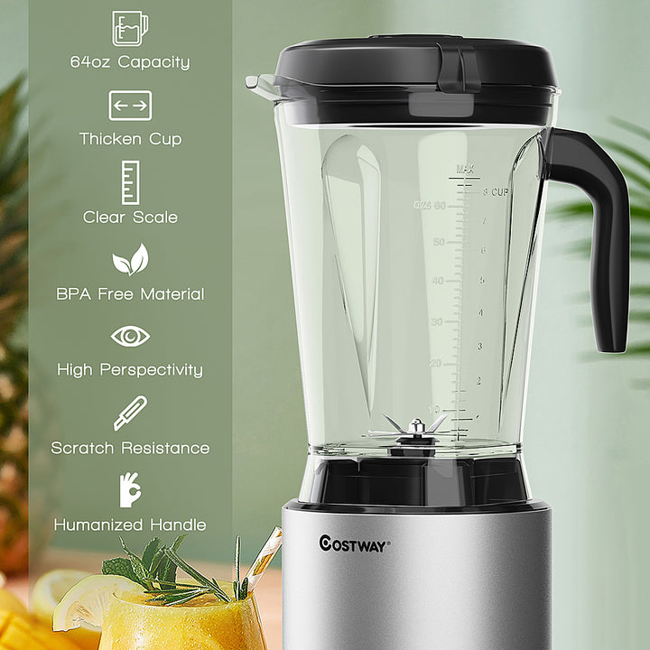 Costway - 1500W Countertop Blender Smoothie Maker High Power Blender w/ 10 Speeds - Black/Silver_6