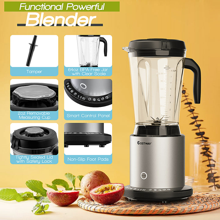 Costway - 1500W Countertop Blender Smoothie Maker High Power Blender w/ 10 Speeds - Black/Silver_7