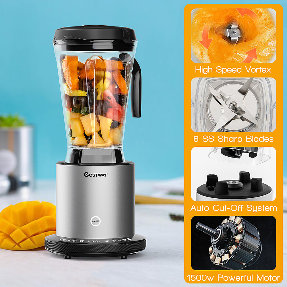 Costway - 1500W Countertop Blender Smoothie Maker High Power Blender w/ 10 Speeds - Black/Silver_8