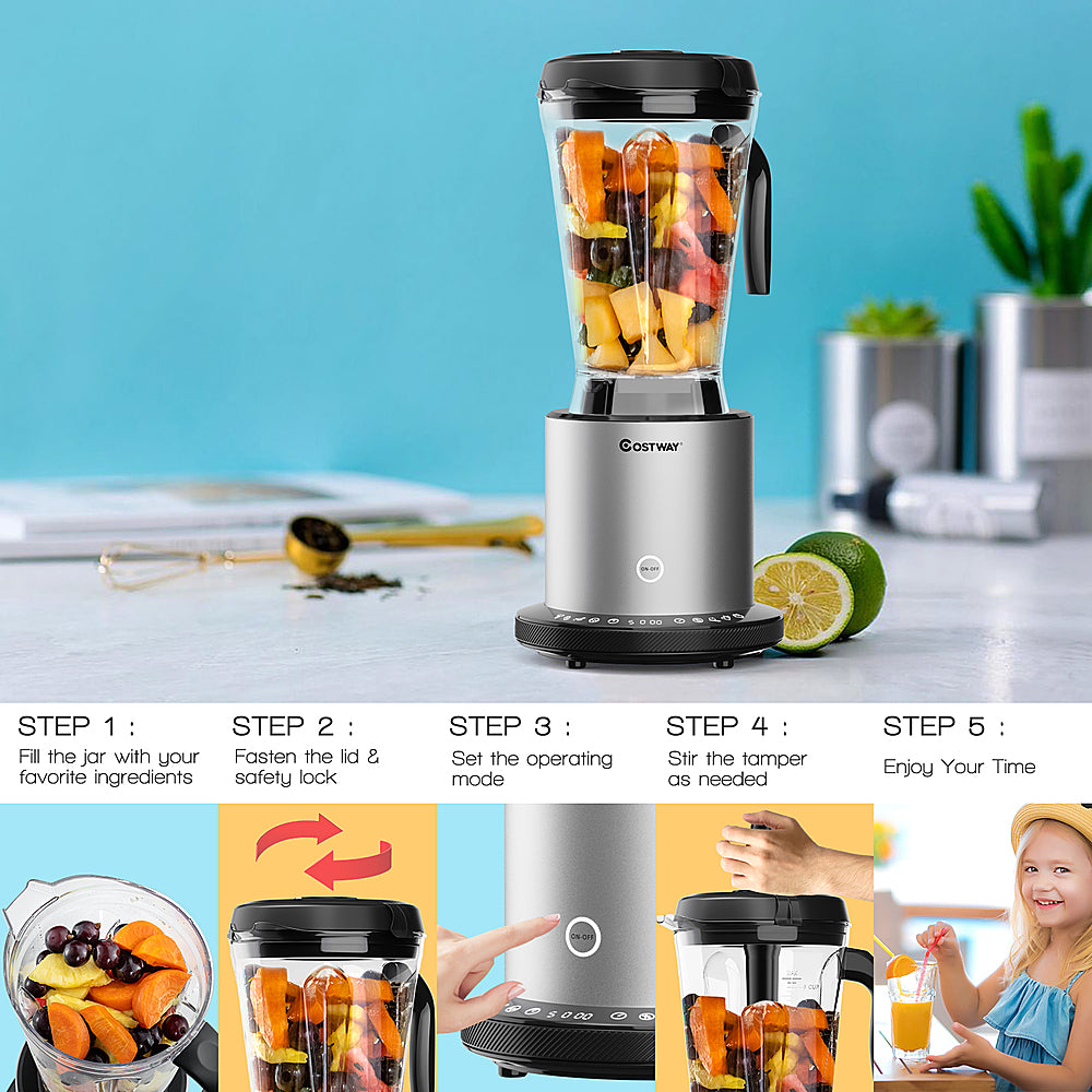 Costway - 1500W Countertop Blender Smoothie Maker High Power Blender w/ 10 Speeds - Black/Silver_9