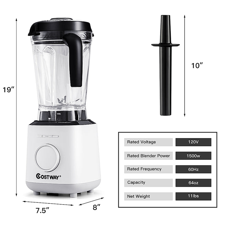 Costway - 1500W Countertop Smoothies Blender 10 Speed w/ 6 Pre-Setting Programs - White_1