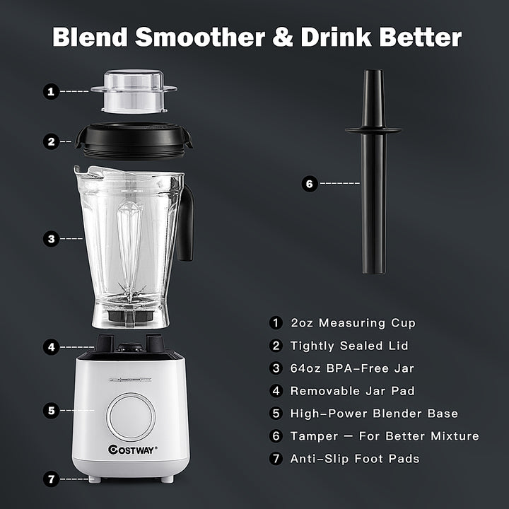 Costway - 1500W Countertop Smoothies Blender 10 Speed w/ 6 Pre-Setting Programs - White_6