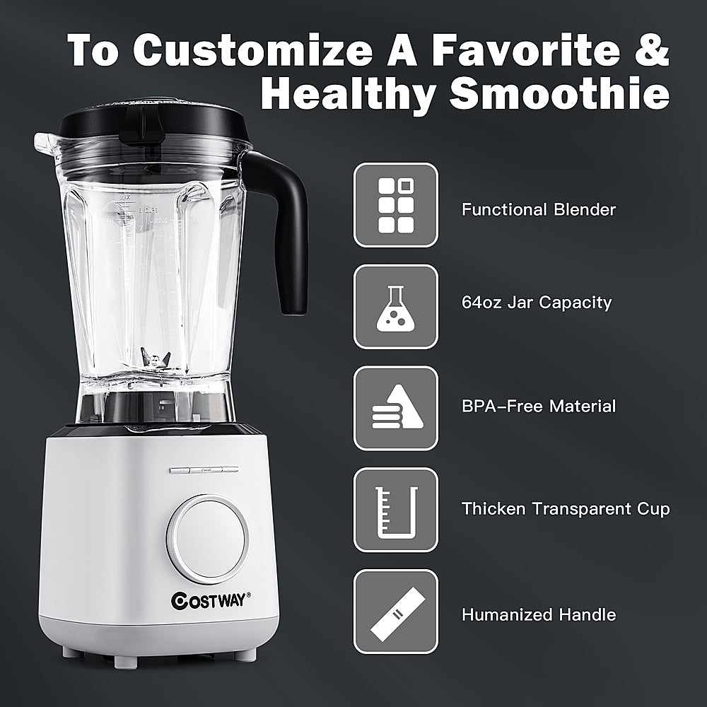 Costway - 1500W Countertop Smoothies Blender 10 Speed w/ 6 Pre-Setting Programs - White_8