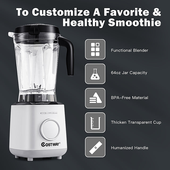 Costway - 1500W Countertop Smoothies Blender 10 Speed w/ 6 Pre-Setting Programs - White_8