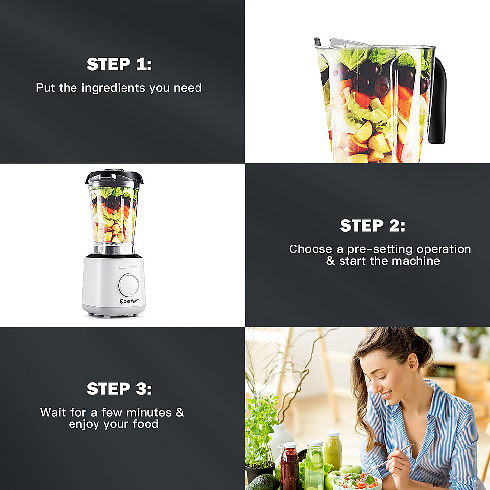 Costway - 1500W Countertop Smoothies Blender 10 Speed w/ 6 Pre-Setting Programs - White_10