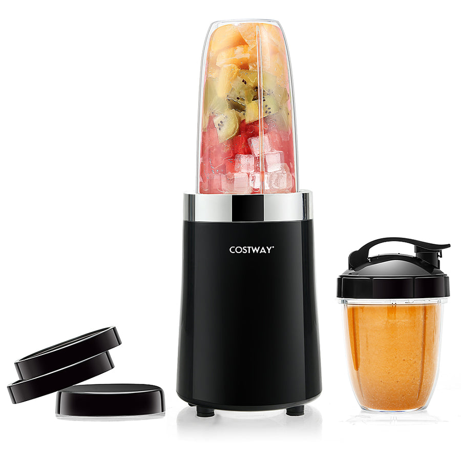 Costway - 1000W Portable Blender 6-Blade Smoothie Blender with 12 Oz & 24 Oz Travel Bottle - Black/Silver_0