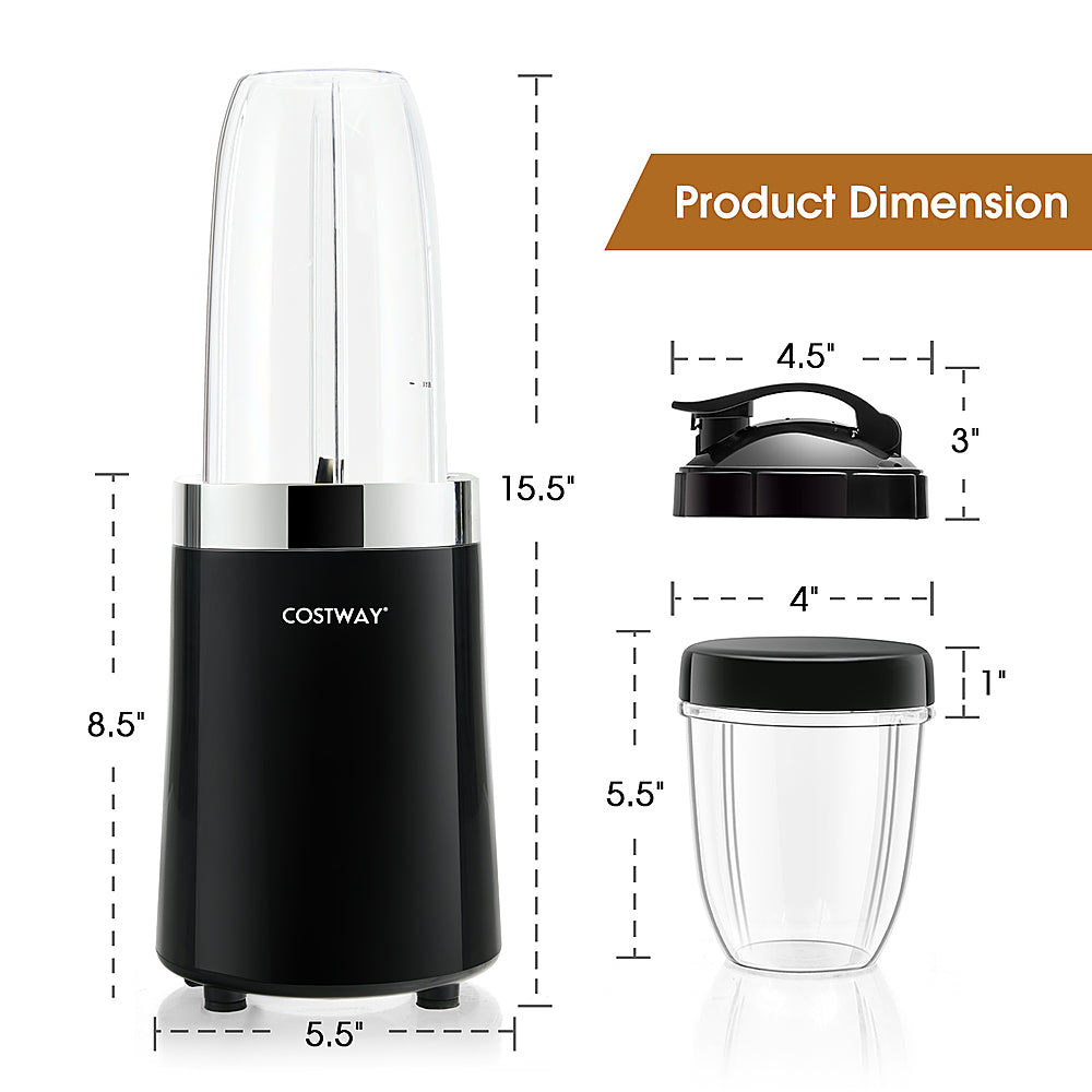 Costway - 1000W Portable Blender 6-Blade Smoothie Blender with 12 Oz & 24 Oz Travel Bottle - Black/Silver_1