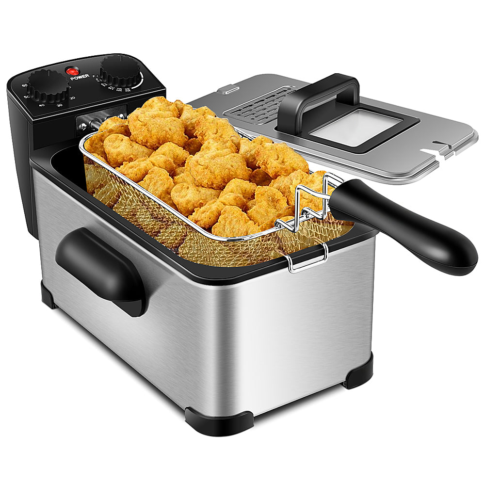 Costway - 3.2 Quart Electric Deep Fryer 1700W Stainless Steel Timer Frying Basket - Black + Silver_0