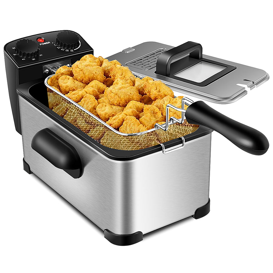 Costway - 3.2 Quart Electric Deep Fryer 1700W Stainless Steel Timer Frying Basket - Black + Silver_0