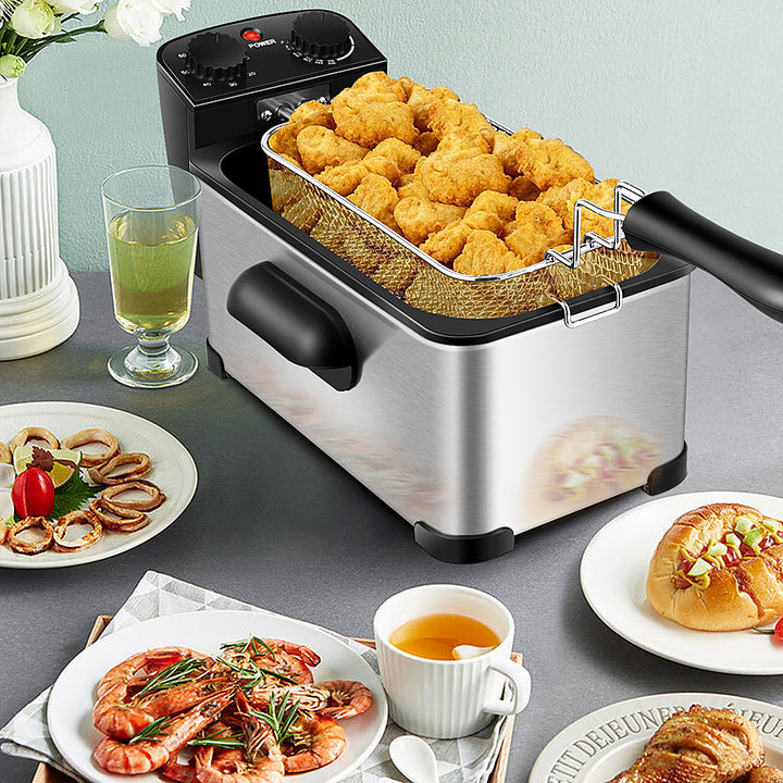 Costway - 3.2 Quart Electric Deep Fryer 1700W Stainless Steel Timer Frying Basket - Black + Silver_2