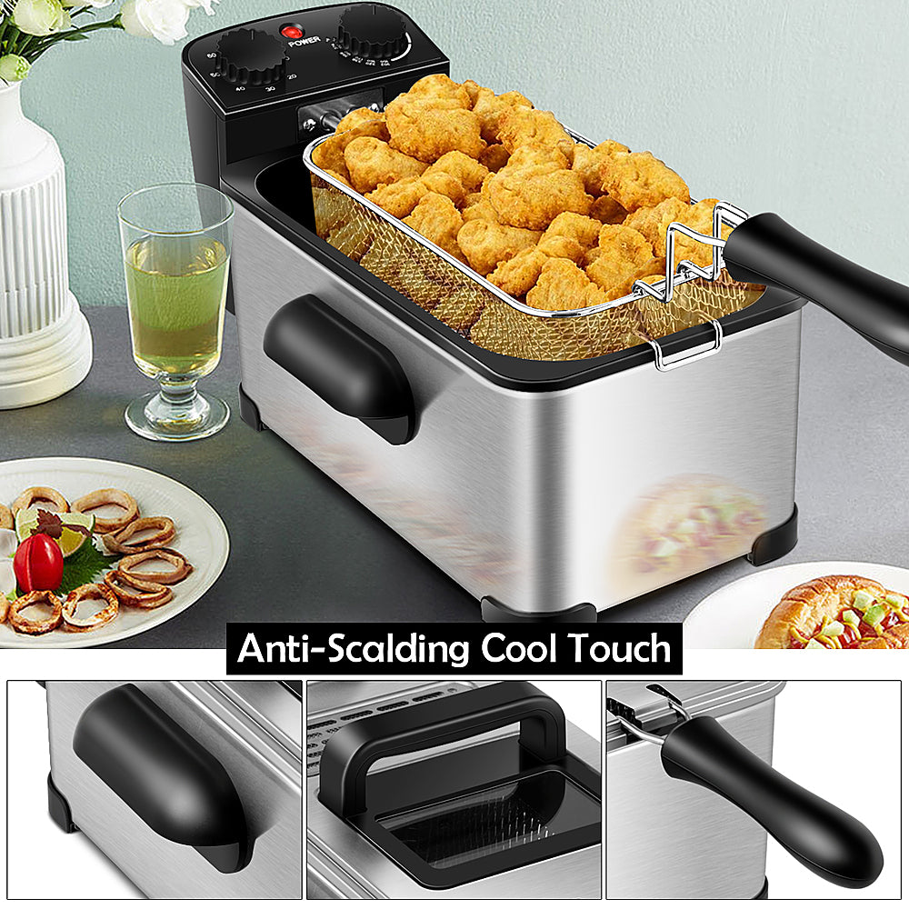 Costway - 3.2 Quart Electric Deep Fryer 1700W Stainless Steel Timer Frying Basket - Black + Silver_6